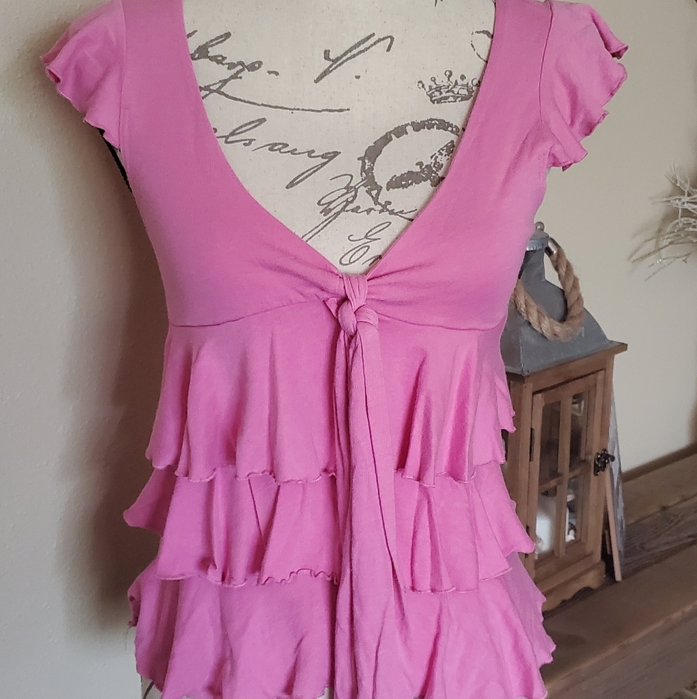 No Boundaries Pink Ruffled Top S(3/5)